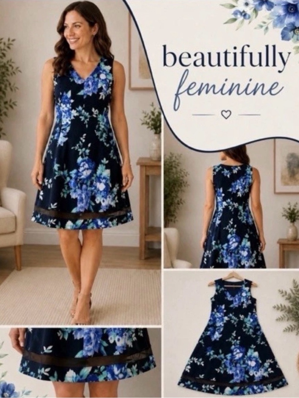 ✨ Sleeveless Floral A-Line Dress- Size 6